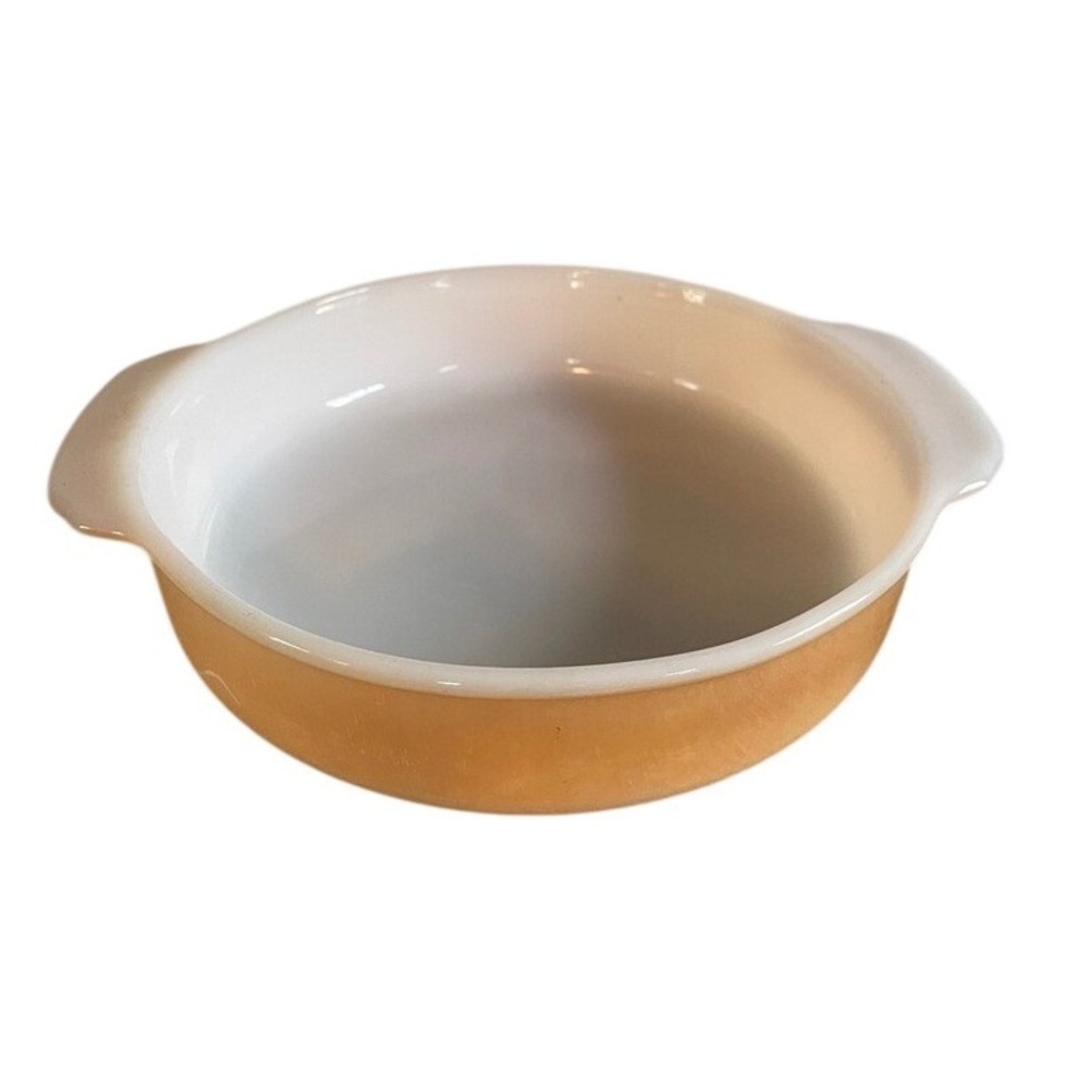 Fire King Amber Swirl Round‎ Glass Casserole Baking Dish Vintage Kitchenware 8in
